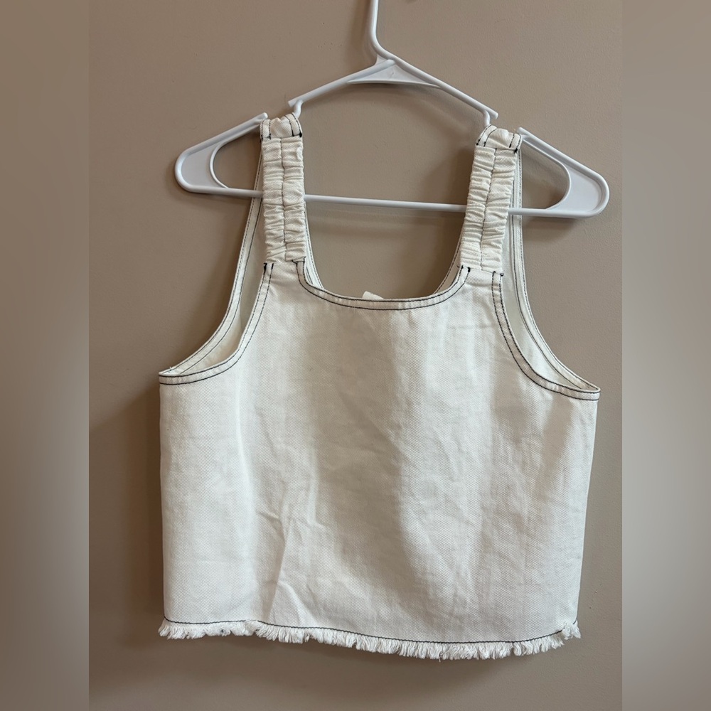 Hersy 100% Cotton White Black Contrast Trim Western Crop Tank Top Cropped Shirt - Picture 2 of 12